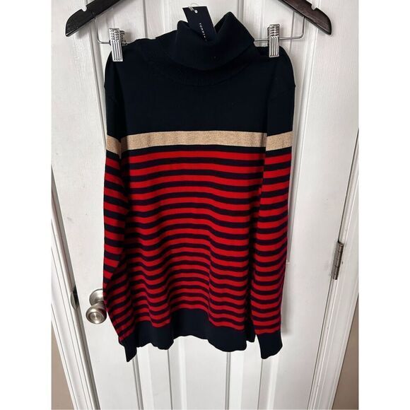 Tommy Hilfinger turtle neck sweater with striped long sleeve size large nwt - Picture 1 of 6